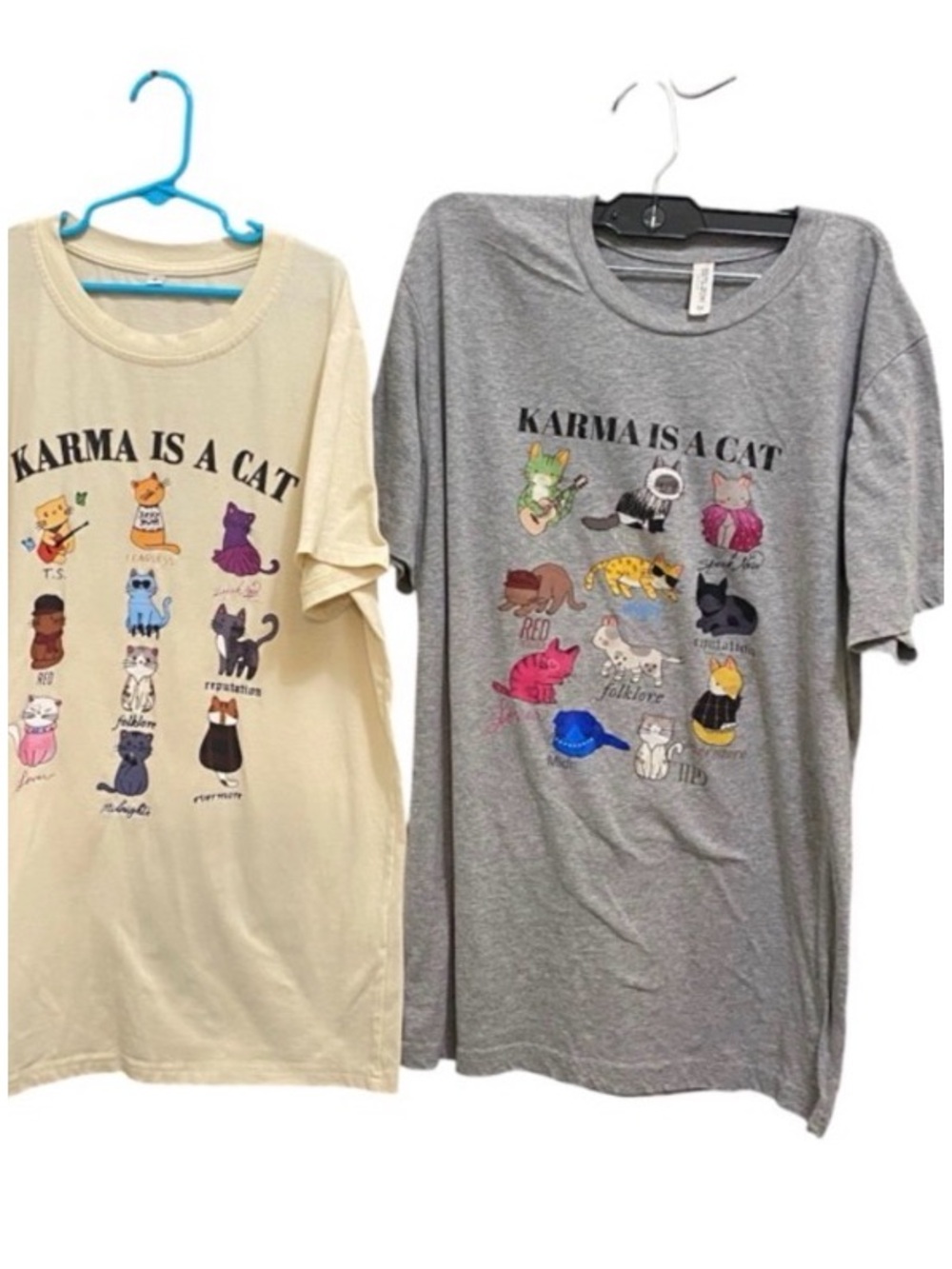 Karma Is A Cat Graphic Tee - Set of 2 (Cream & Gray)beige small/grey is medium